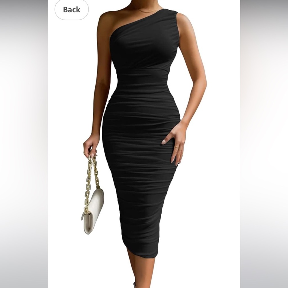 LAGSHIAN Elegant Black One-Shoulder Dress